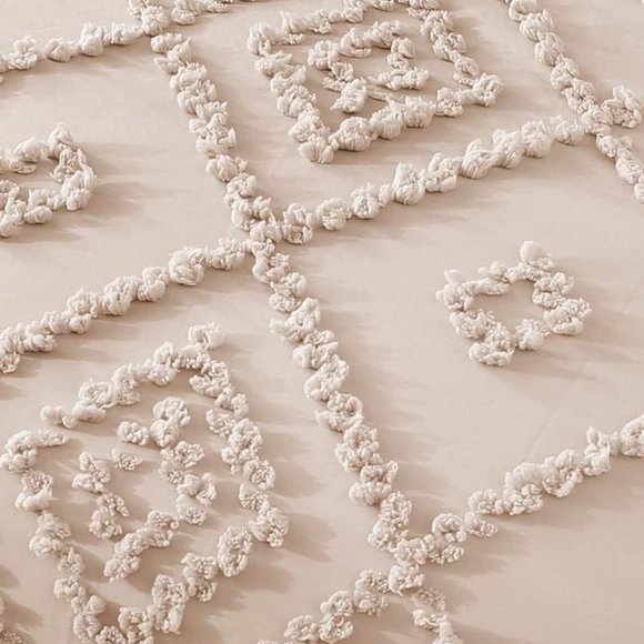 NEW NWT Boho Beige or Pink Tufted Jungalow Bohemian Queen King Bedding SET - Picture 10 of 11